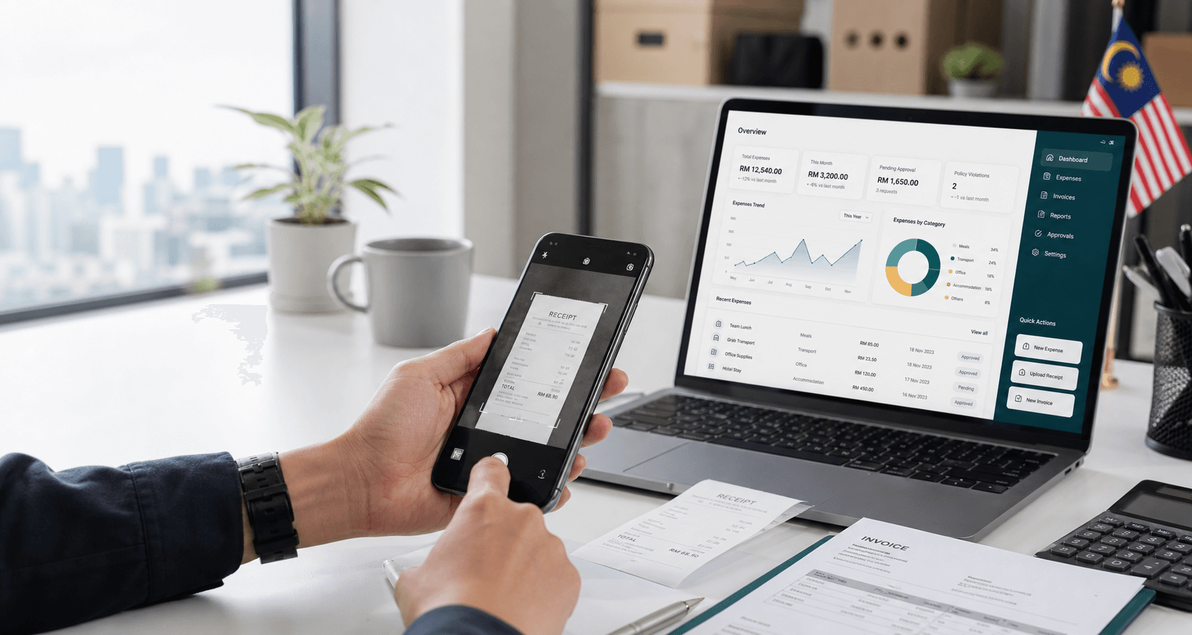 Smart expense workspace with receipt scanning and dashboard preview